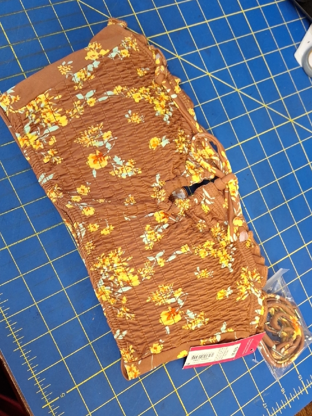 Xhilaratiom Brown Floral Smocked Tube Top Tie Straps NWT Small